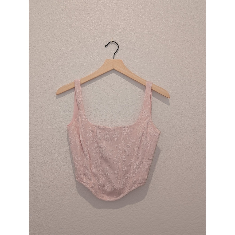 Cotton Candy LA Pink Floral Jacquard Corset Crop Top Square Neck Small